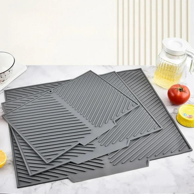 Silicone Draining Pad Diversion Opening Slope Dish Cup Storage Pad Bathroom Water Filter Pad Non-Slip Mat Kitchen Unit Heat