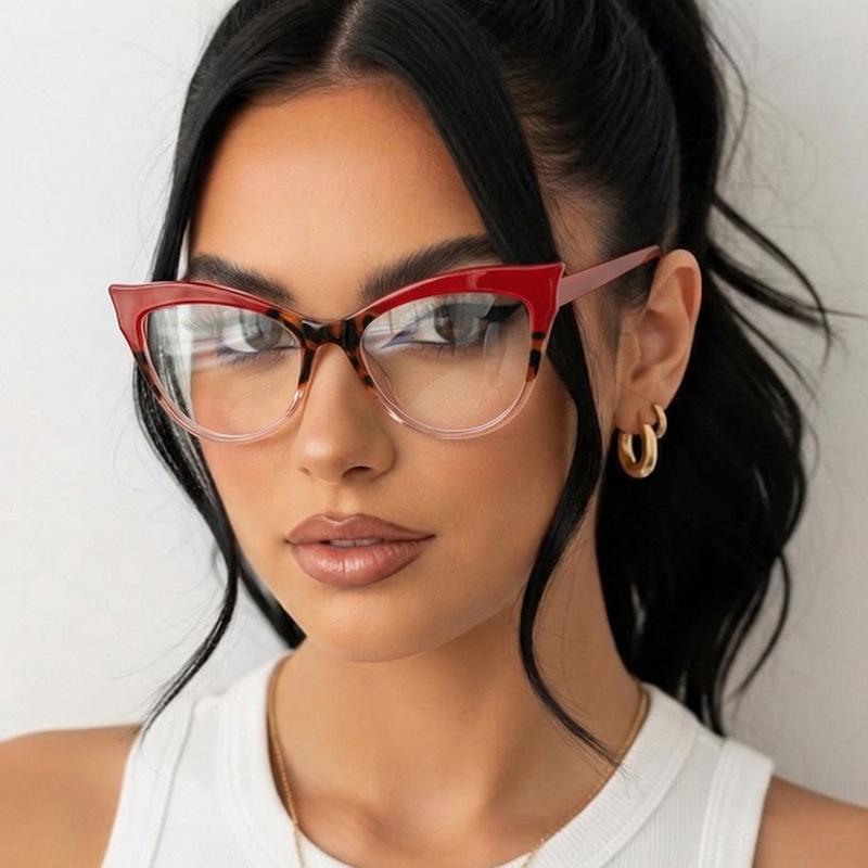 Stylish Color-Block Cat-Eye Frames Anti-Blue Light Non-Prescription Glasses Classic Cycling and Driving Eyewear for Women