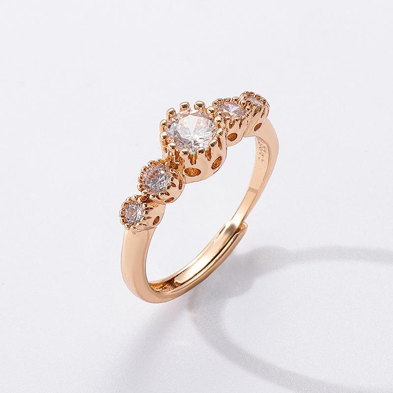 Champagne Gold Zircon Princess Ring: Mori-Style Japanese & Korean Adjustable Fashion Jewelry for Women