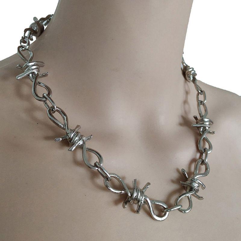 Personalized Men's Jewelry Set Alloy Barbed Wire Brambles Bracelet Necklace Decor Festival Gift for Halloween Birthday
