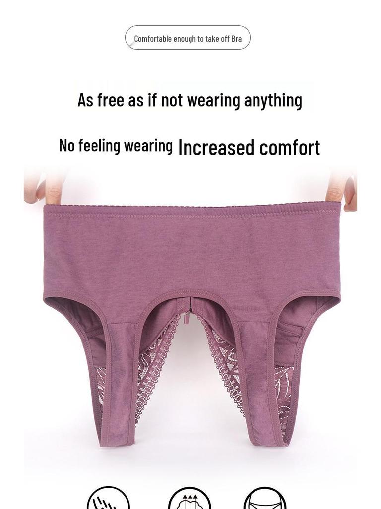 Plus Size Lace Front Zipper Wirefree Bra – Soft Cotton Cup for Middle-Aged & Elderly Women