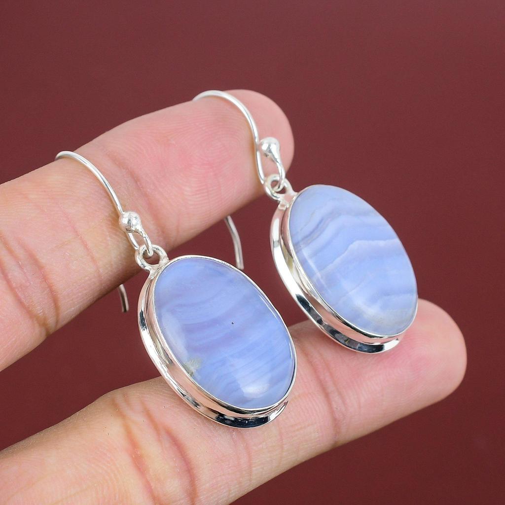 Blue Lace Agate Earrings Gemstone Dainty Jewelry 925 Sterling Silver Earrings Handmade Earring Amazing Jewelry Drop Earring Gifts For Mother