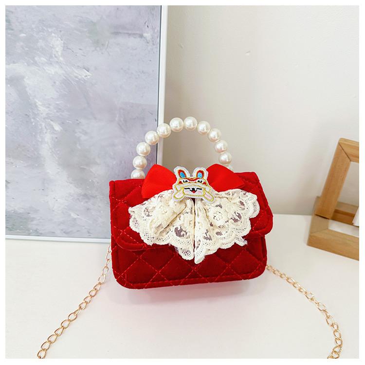 Lovely Red Velvet Tiger Head Handbag For Girls Trendy Crossbody Bag For Kids
