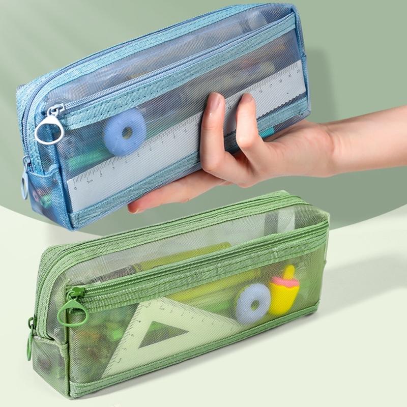 Clear Pencil Case Double Layers Mesh Pencil Pouch Mesh Bag Large Capacity Pen Bag Back To School Supplies for Girl