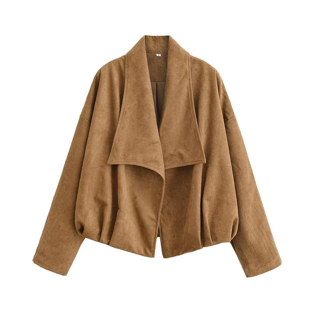 2026 Spring New European and American Cross-border Women's Clothing Suede Texture Effect Wrap Jacket W09 12047