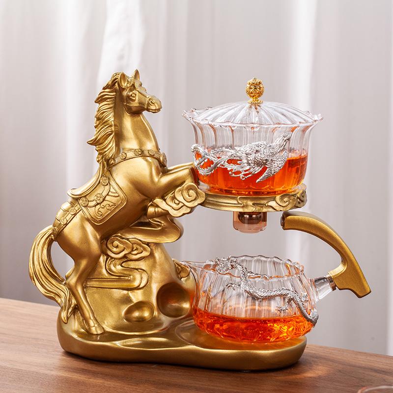 Creative Horse Teapot Full Automatic Glass Teapot Infuser Magnetic Water Diversion Heat-resistant Kungfu Tea Drinking Tea Set