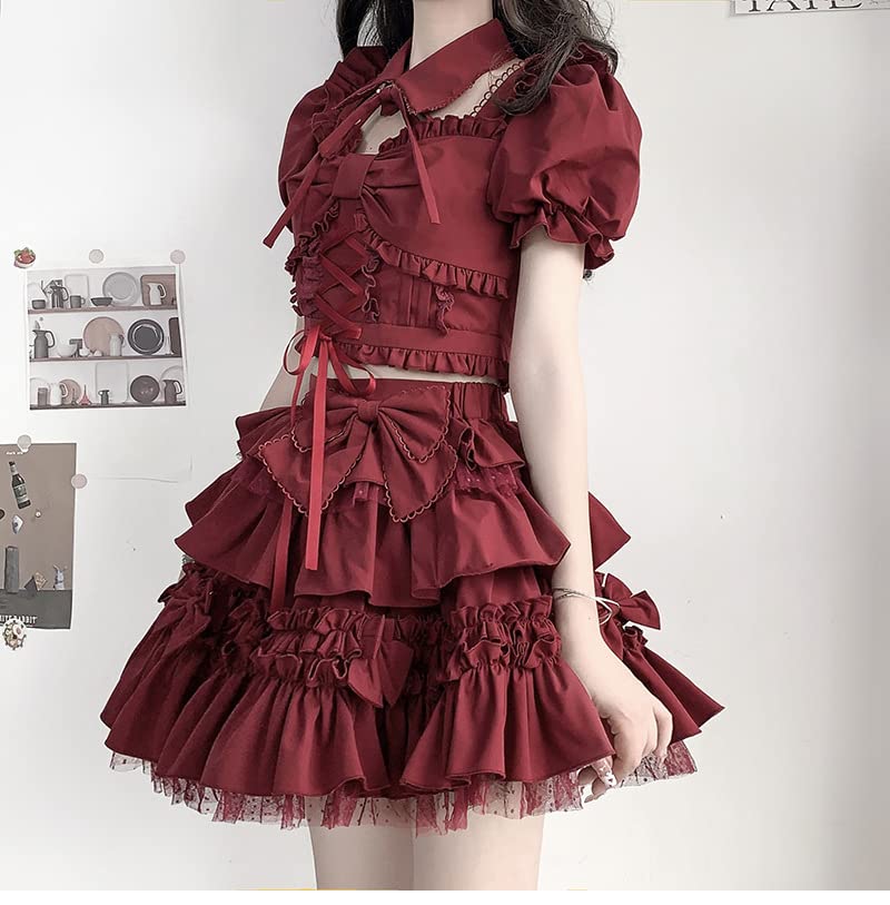 Lolita Gothic Lolita Top and Waitress Cosplay Frilled Lolita Costume Amusement Short Sleeve [Shoki Manufacturing] Dress, Skirt, Outfit, Set, Innocent,