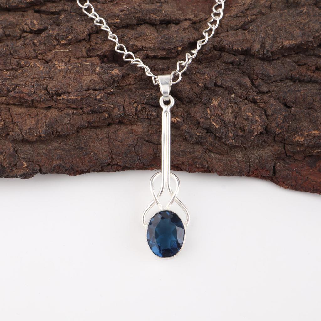 London Blue Topaz Pendant, 925 Solid Sterling Silver Gemstone Jewelry, Handmade Pendant, Gift For Her
