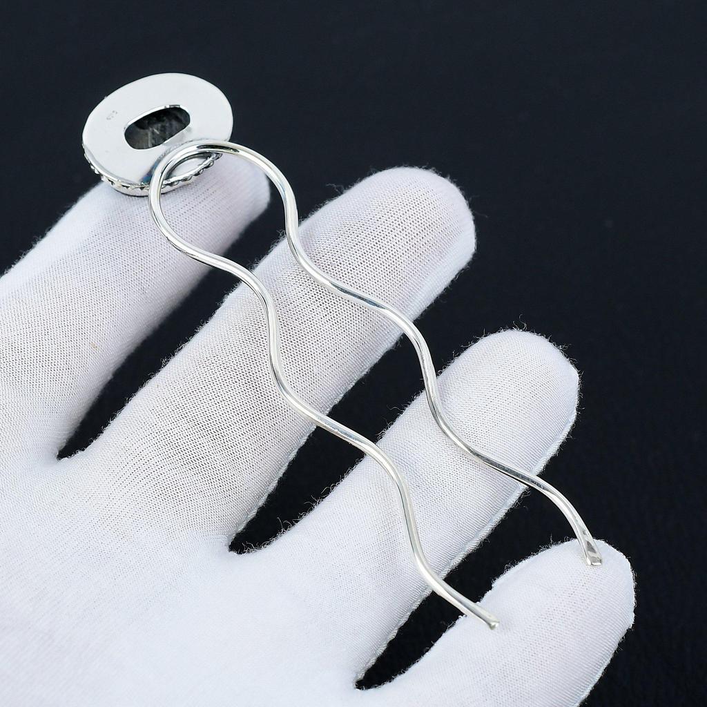 Abalone-Muschel Natur Edelstein Handgefertigt 925 Sterlingsilber Haarforke - Braut-Accessoire, Dutt-Halter für dünnes und dickes Haar, Geschenke für sie