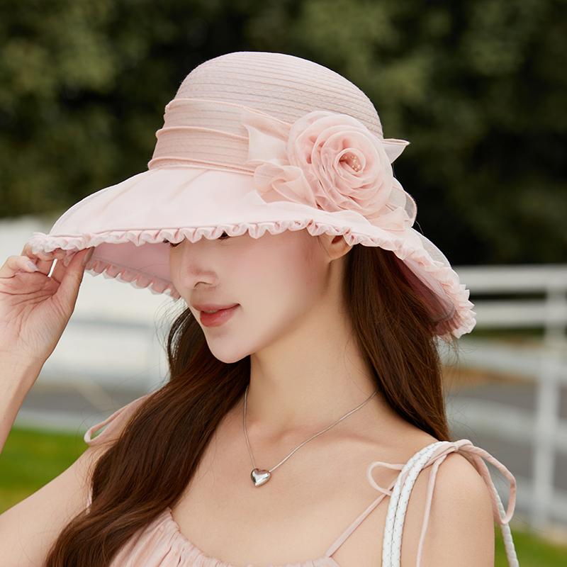 2026 New Fashion Flowers Fisherman Hat Wide Brim Bucket Cap For Women Foldable Summer Beach Protection Sun Cap