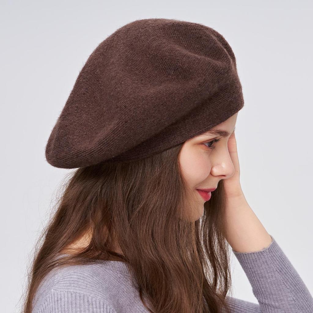 A Women's Beret Knitted Woolen Hat with Autumn and Winter Thick Ear Protection Wool Hat and Shiny Diamond Decoration