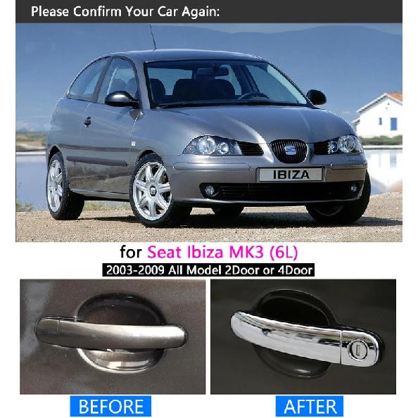 for Seat Ibiza MK3 6L 2003-2009 Chrome Handle Cover Trim Set 2004 2005 2006 2007 2008 Car Accessories Stickers Car Styling