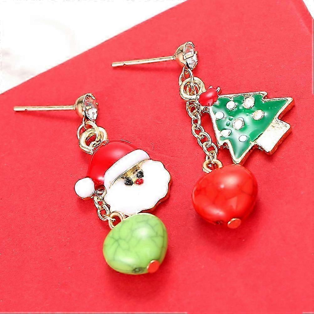 1 Pair Asymmetric Earring Stud Christmas Tree Santa Claus Dangle Earrings Festive Costume Ear Jewelry for Women Girls