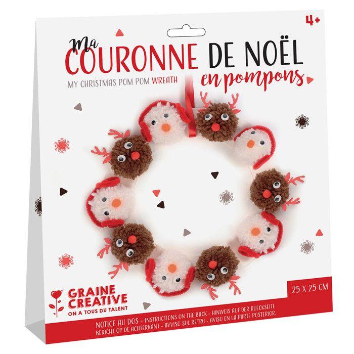 Kit créatif - GRACRE - Couronne de Noël - 25 cm - Pompons rouges - Décoration intérieure