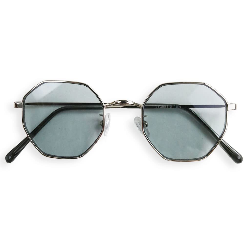 

[Quintet] Octagon Sunglasses for Men and Women, Fashion Glasses, Octagonal Shape, UV Protection, 28-ty-3551 (6: SilverLight Gray)