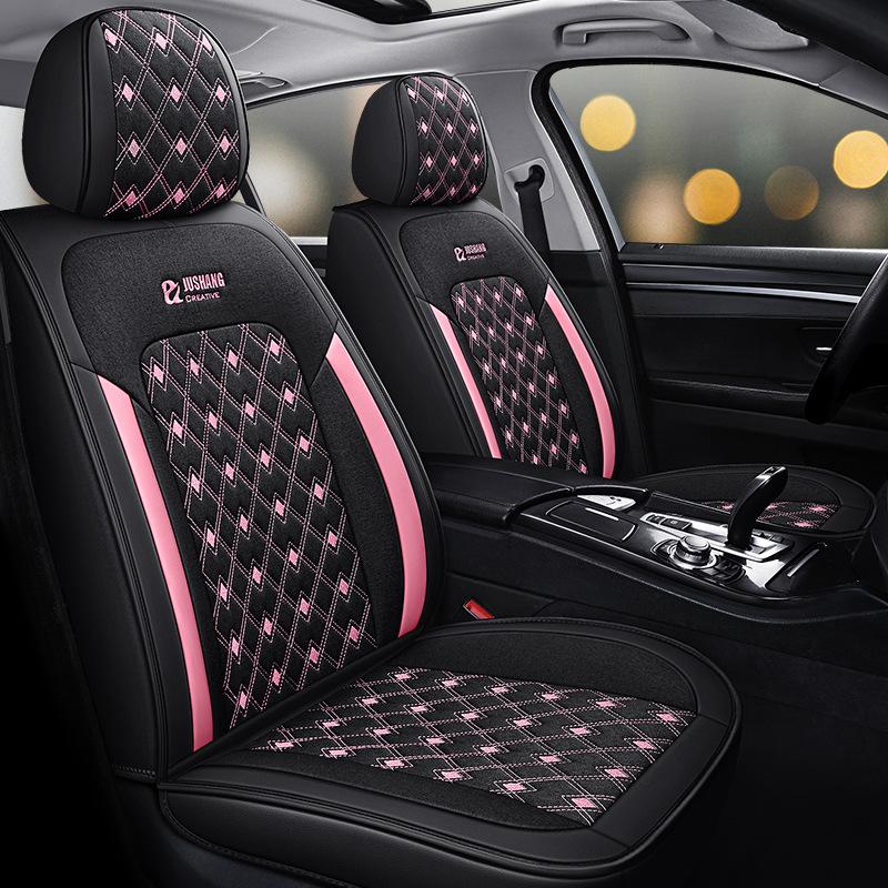 5-Seat Faux Leather Ice Sliky Fiber Fabric Full Coverage Car Seat Covers, All-Season Wear-Resistant Breathable Soft Comfort with 3D Side Wing Design
