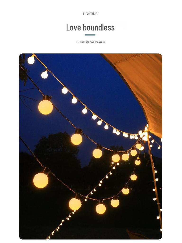 G50 Solar LED Outdoor Waterproof String Lights - Large Round Bulbs for Camping, Courtyard, Canopy, Tent, and Decorative Atmosphere.