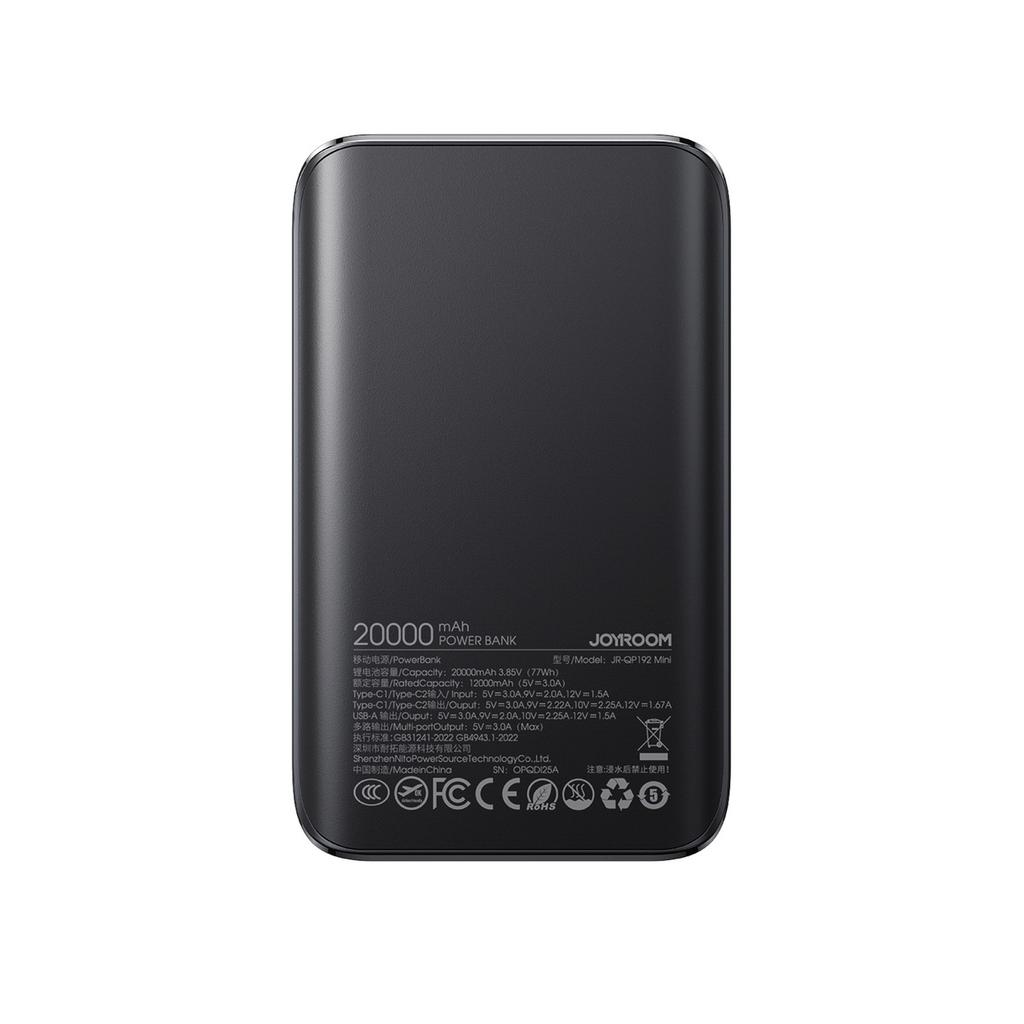 Powerbank 20000mAh 22.5W USB-A USB-C with Display JR-QP192 Mini - Black