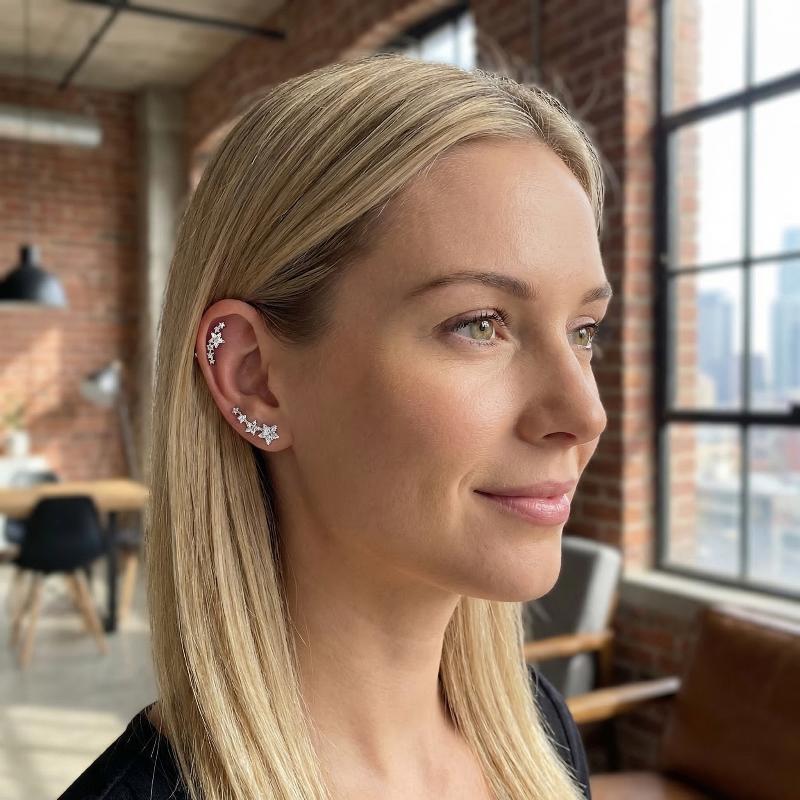 Women Star Zircon Stud Earrings Silver Color Trendy Sparkling Jewelry for Birthday or Graduation Gift