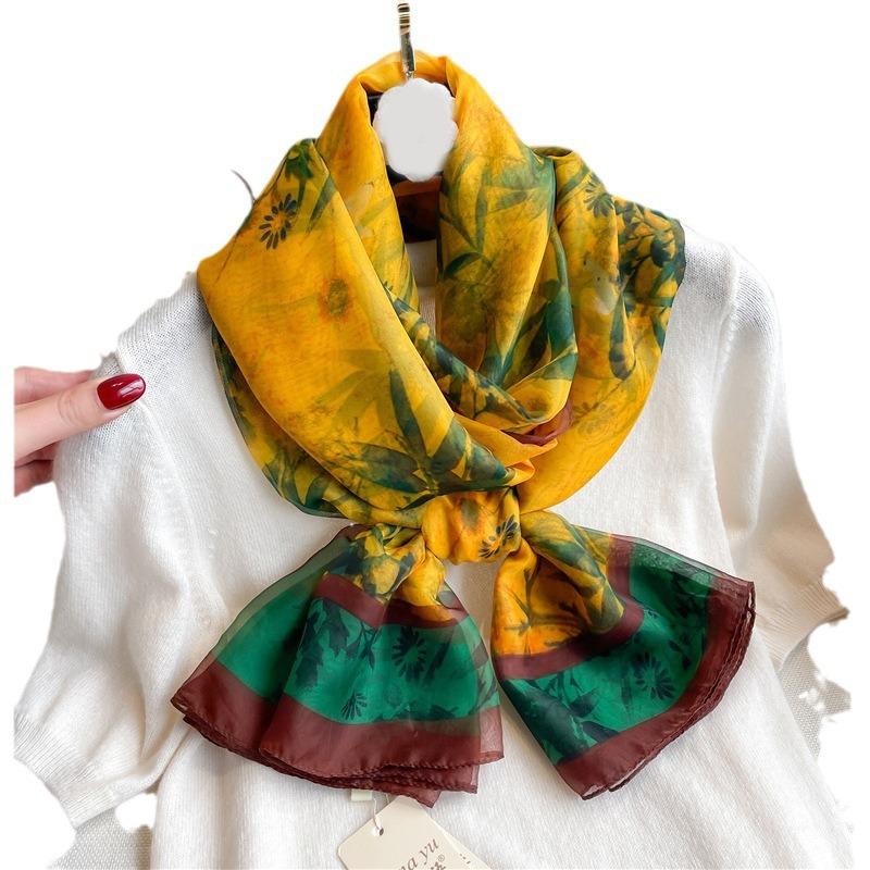 Yourou yarn temperament pattern scarf women's large size bamboo imitation silk commuting sunscreen light luxury silk scarf large shawl