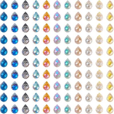 110Pcs Faceted Teardrop Crystal Beads Electroplate Top Drilled Glass Beads Colorful Crystal Teardrop Dangle Charms Chandeliers Pendants for DIY