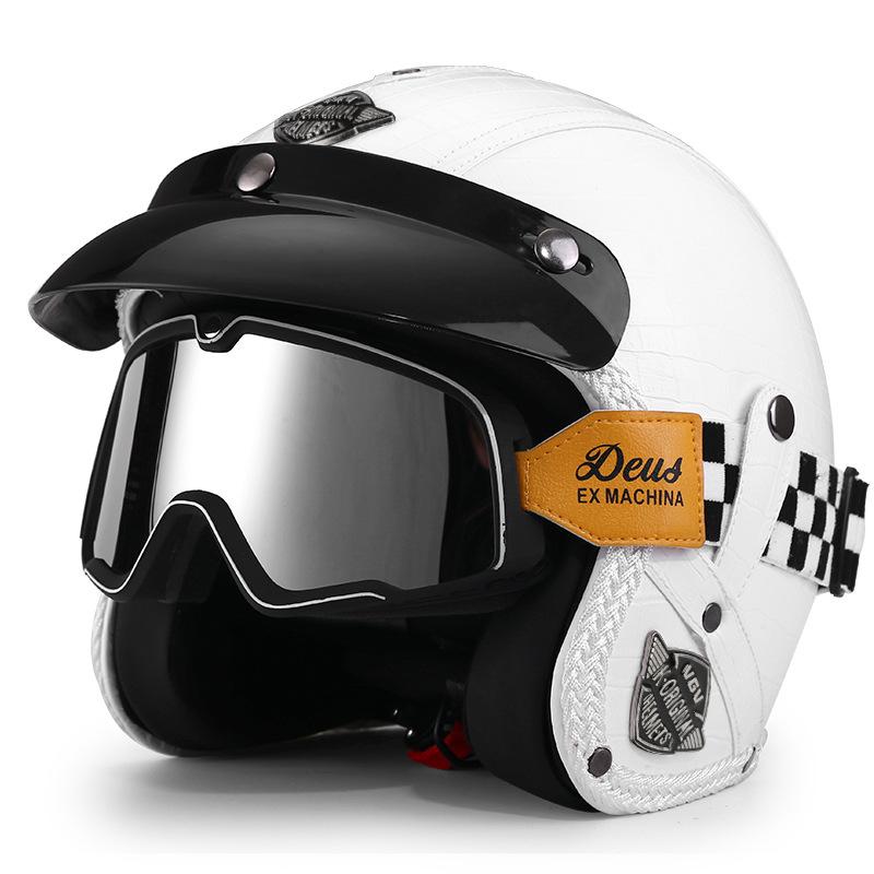 3C Vintage 3/4 Half Helmet Electric Motorcycle Summer Pedal Cruise Locomotive Leather Helmet Men and Women