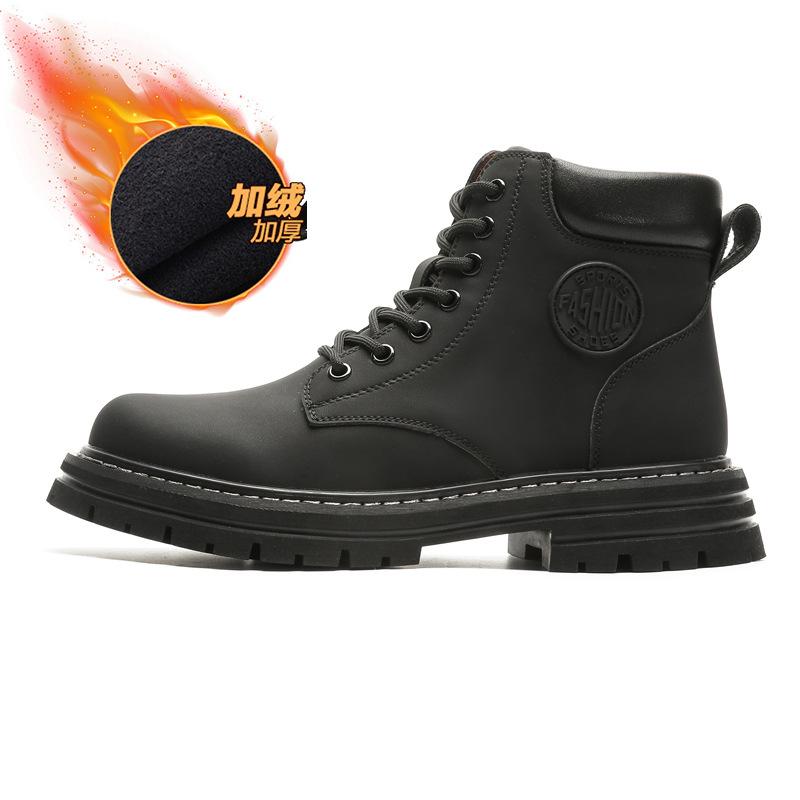 Martin boots men's autumn and winter velvet high-top black men's British style thick-soled heightening locomotive boots 6519-J