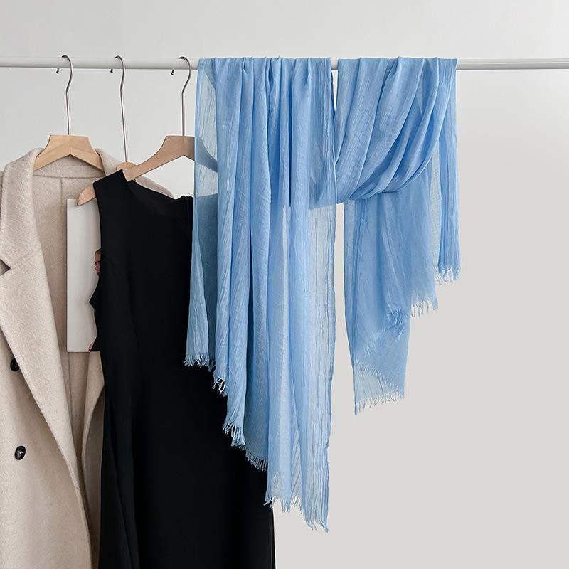 Cotton and linen scarf, fashion, literary style, solid color, linen scarf, women's air-conditioned room, shawl, and sunscreen silk scarf outside.