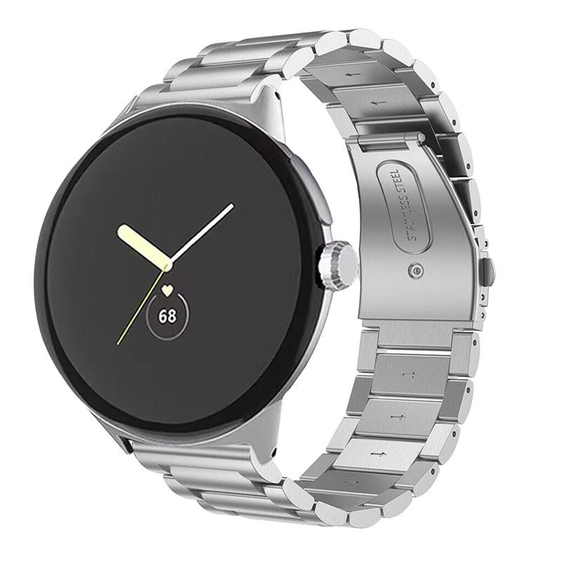 

For Google Pixel Watch 3 41mm/Watch 2/Pixel Watch Stylish 3 Beads 316 Stainless Steel Smart Watch Band Polished Replacement Wrist Strap Silver
