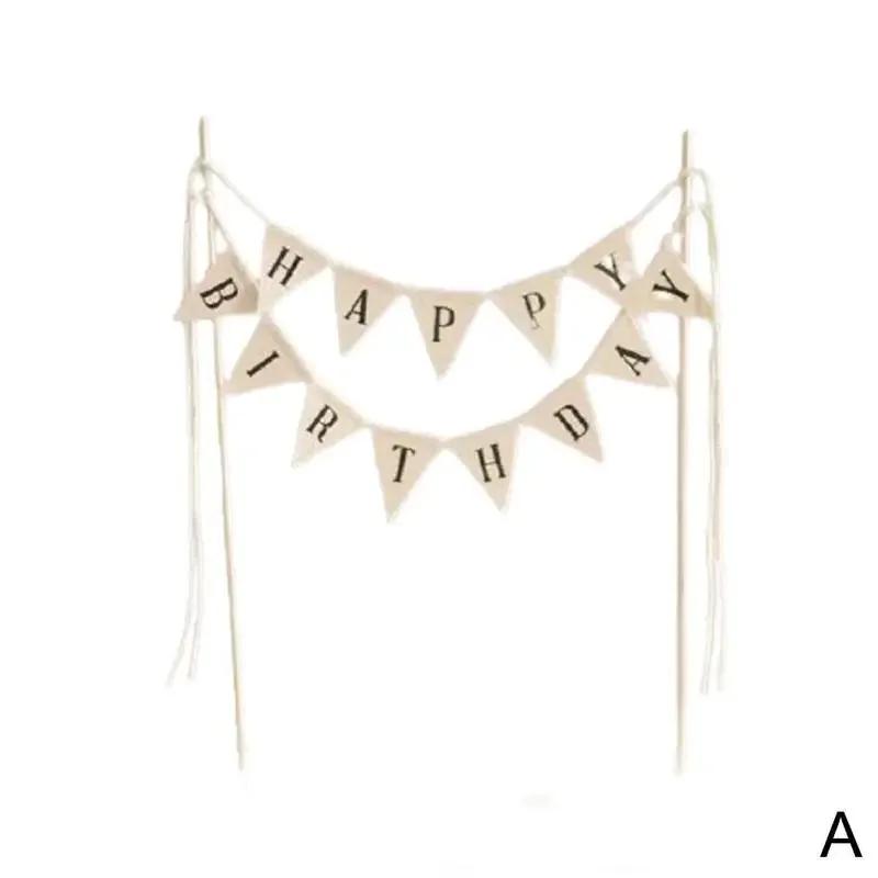 Happy Birthday Party Cake Flag Topper Creative Cloth Letter Decor DIY Baking Decor for Festive Cakes