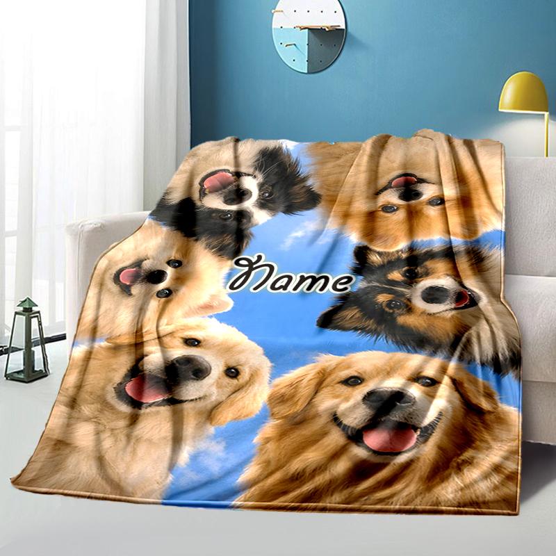 1PC Custom Name Dogs Circle Sky flannel blanket versatile,all-season throw suitable for the living room,bedroom,camping,travel,and gift