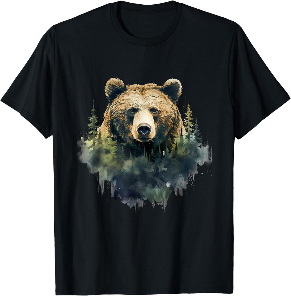 Bear Forest Animal Art Portrait Forest Artwork Wildlife T-Shirt