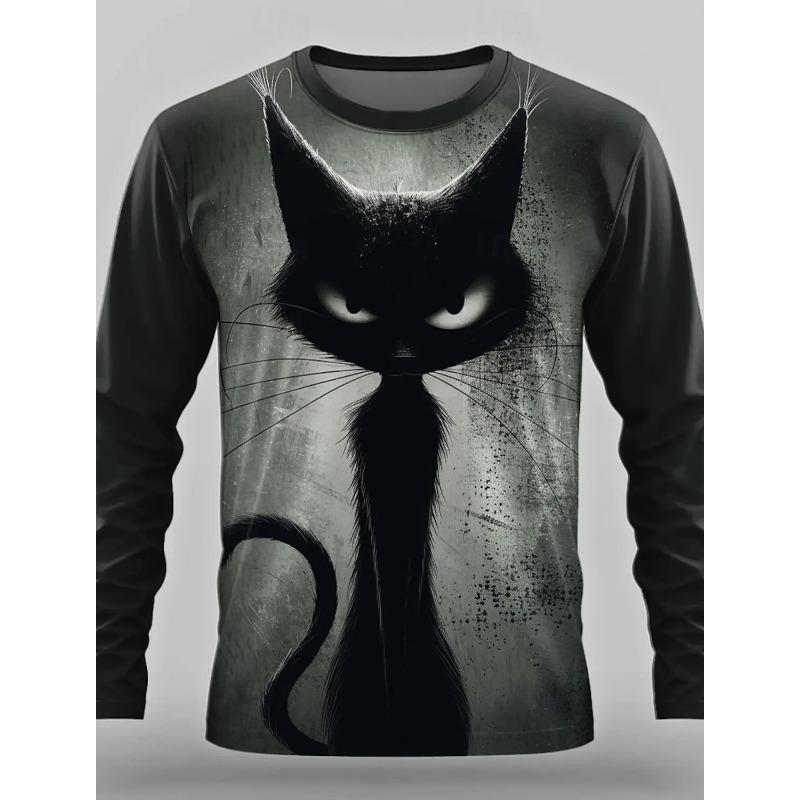 Spring and Autumn Round Neck 3D Cute Animal Printed Top Fashionable Casual Long Sleeved Men's T-shirts