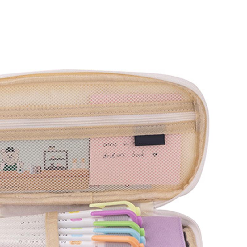 Pencil Pouch Large Capacity Color Splicing Double Layered Simple Style  Design Pen Holder Bag 