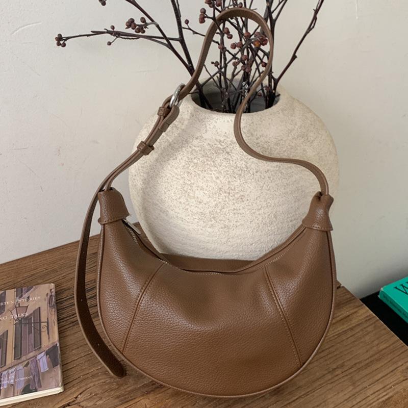 Retro Simple Solid Color PU Leather Women's Shoulder Bags Versatile Ladies Dumpling Bag Large Capacity Female Crossbody Bag