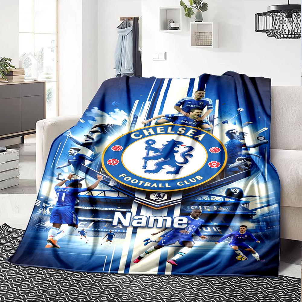 Custom Name Chelsea Football Club Theme Printed Blanket Perfect For Couch Bed Travel Outdoor Use Machine Washable Cozy Durable