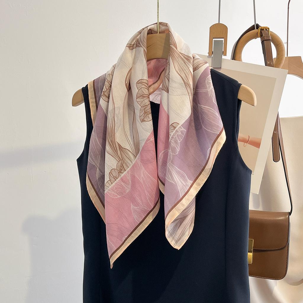 Floral Print Square Scarf Women Head Scarf Cotton Feel Soft Hijab Autumn Spring Warm Neckerchief Foulard Bandana Fashion Wraps