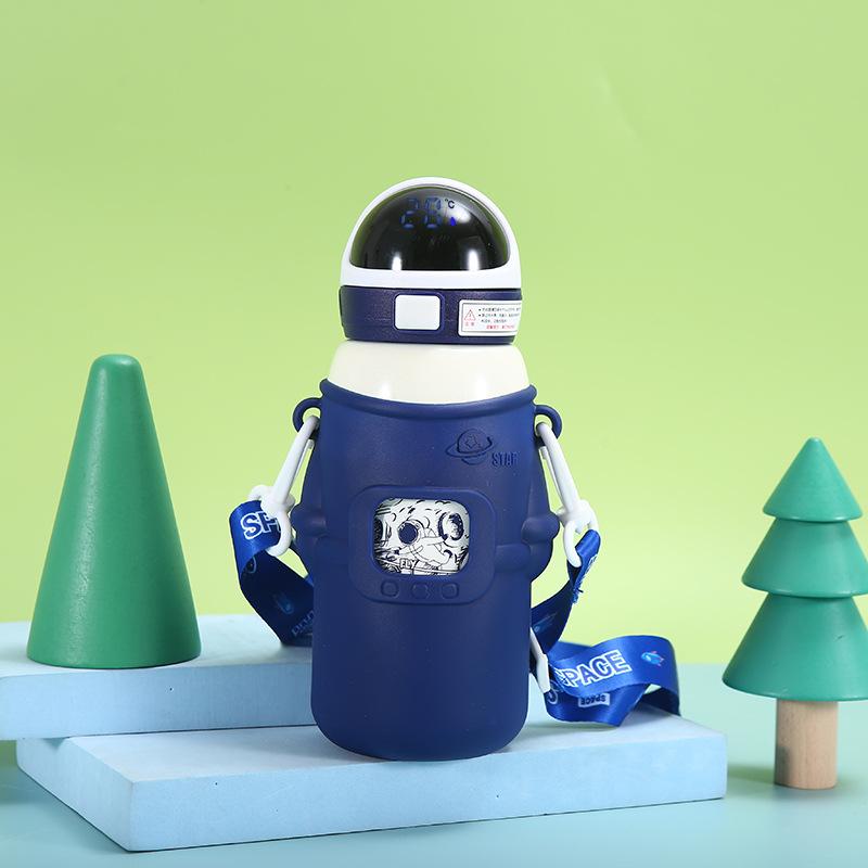 Cartoon Smart Temperature Display Thermos Cup Student Silicone Cover Portable Water Cup 316 Stainless Steel Children'S Learning Drinking Straw Cup