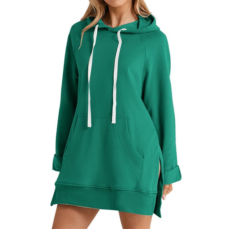 

Women Hoodie Dress Slit Hem Drawstring Loose with Big Pocket Hooded Pullover Mid Length Top Commuting Dating Sport HoodieCYXX385 5XL зелений