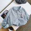 Embroidered Korean Vertical Striped Cotton Long-sleeved Design Versatile Shirt Women Autumn New