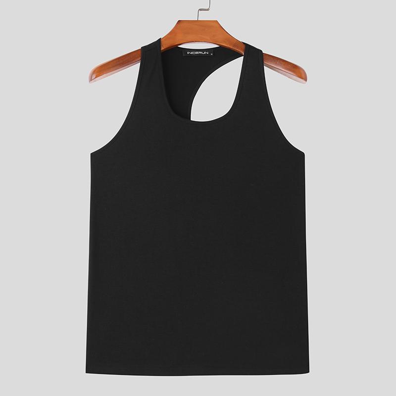 

INCERUN Летние мужские однотонные повседневные базовые майки для тренировок в спортзале со спиной-борцовкой M