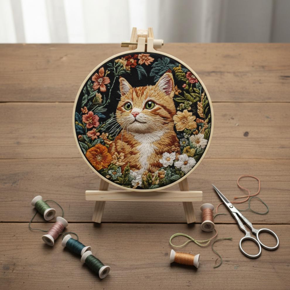2 X Cats Embroidery Kit With Hoop [M-Ohaft4]