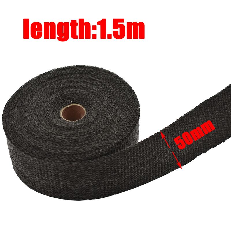 1.5m Motorcycle Exhaust Pipe Wrap Insulation Glass Fiber Tape Auto Insulation Heat Wrapped Tape 900-1200 Degrees Temperature