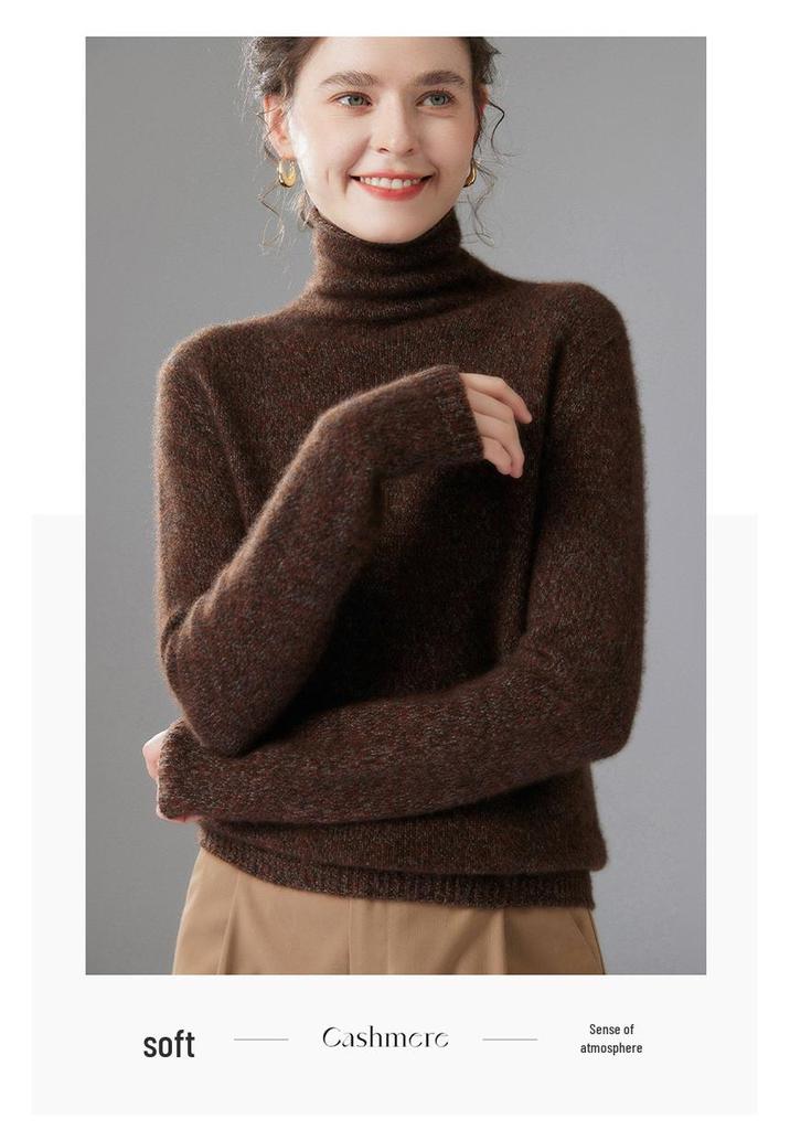 Women's High-Neck Cashmere Sweater: Autumn/Winter, Fancy Yarn, Loose, Thick, Long Sleeve Base Layer