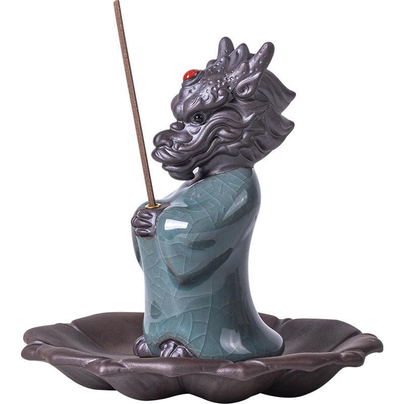Zodiac Dragon Incense Burner - Ceramic Aromatherapy Holder for Zen Tea Ceremony Decor.