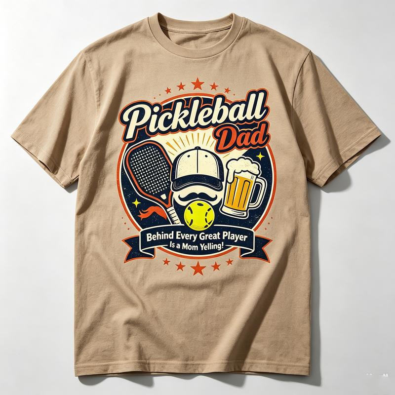 Pickleball Dad Behind Every Great Player Is A Mom Yelling Vintage Graphic T Shirt Unisex Casual Cotton Short Sleeve Tops Funny Gift