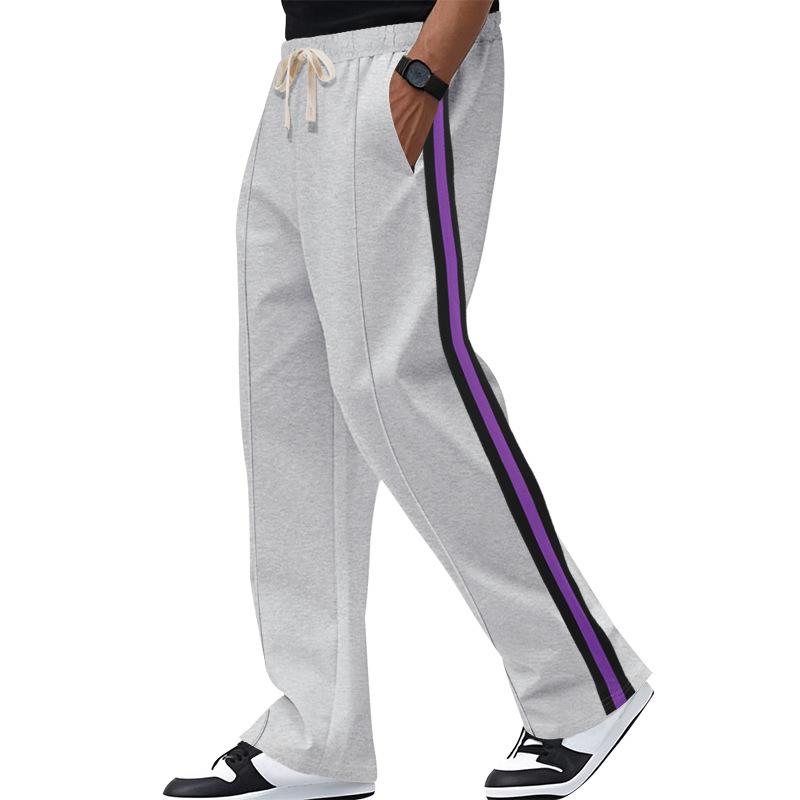 High Street Hip-Hop Men's Jacquard Contrast-Striped Sports Flared Casual Sweatpants