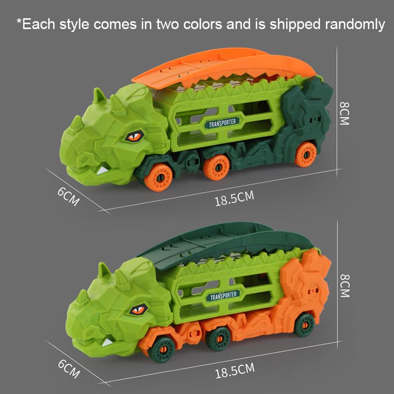 Transport Dinosaur Truck with Foldable Sliding Ra Track, Transforms Into Standing T-Rex & Trike, Best Birthday Gift for Kids