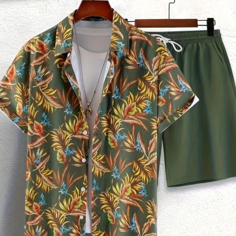 The Latest Men's Suit In Printed Patchwork Lapel Short Sleeve Shorts Sports Beach Suit S-3XL