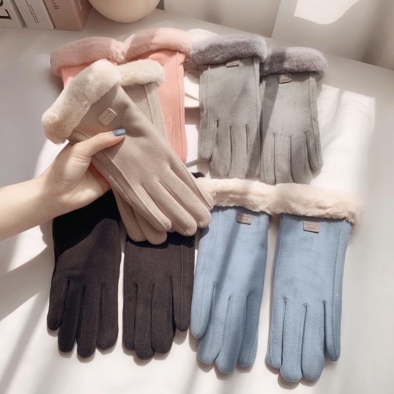 Women's Winter Velvet Suede Cycling Gloves - Thick, Warm, Cute, Windproof, Touchscreen-Compatible